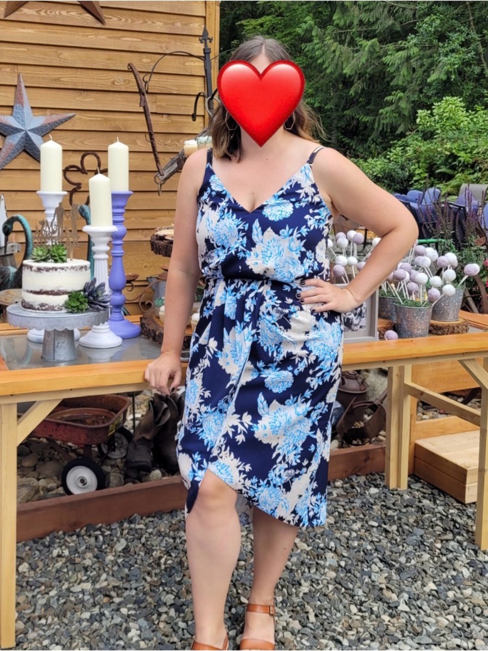 Chelsea28 Navy Floral V-Neck Midi Dress with Light Blue and Cream Blooms